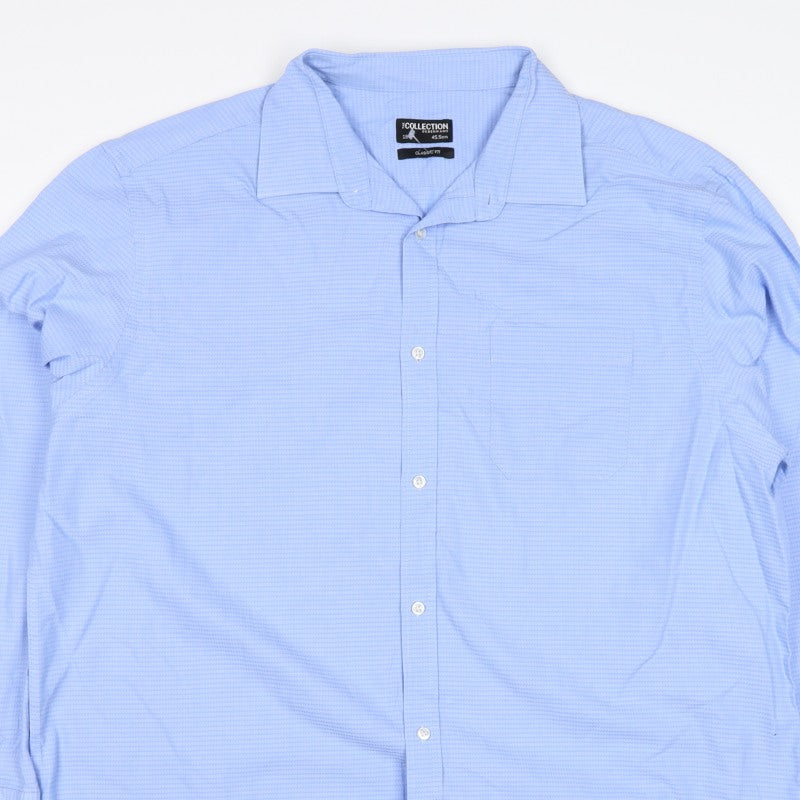Debenhams Collection Unisex Blue 18 Classic Fit Herringbone Button-Up Shirt