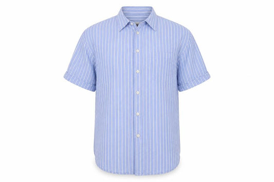 M&S Blue Harbour Men Blue Striped L Oxford Weave Button-Up Shirt