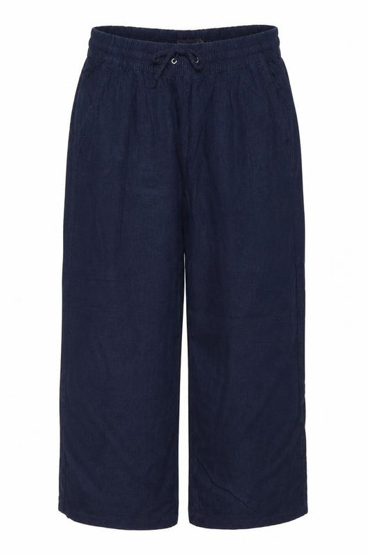 Marks & Spencer Women Blue Linen Blend Wide-Leg Trousers UK 16 Short