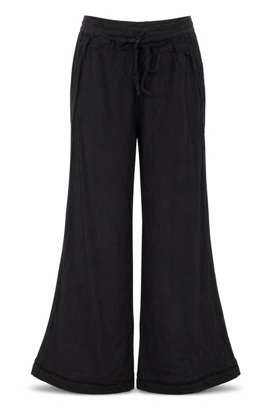 M&S Women Black UK 12 Wide-Leg Viscose Drawstring Trousers