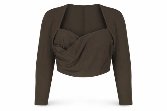 Zara Women Brown UK 12 Wrap V-Neck Long Sleeve Blouse