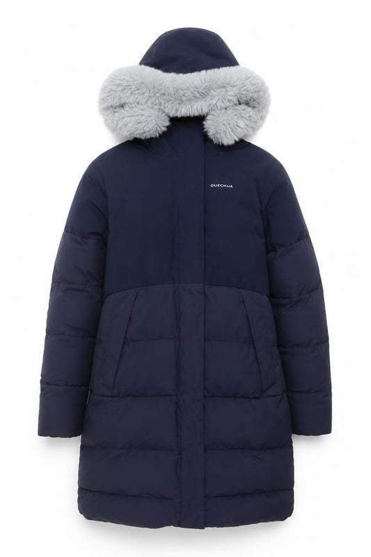 Quechua Girls Blue 14-15 Years Long Puffer Parka Hooded Faux Fur