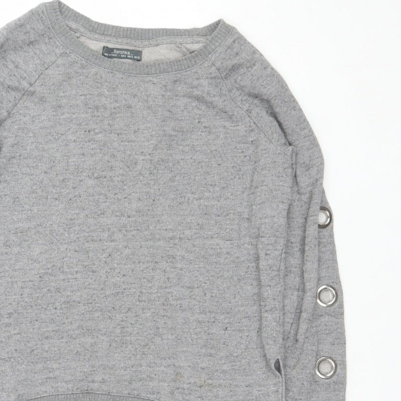 Bershka Women Grey S Pullover Crew Neck Eyelet Sweatshirt