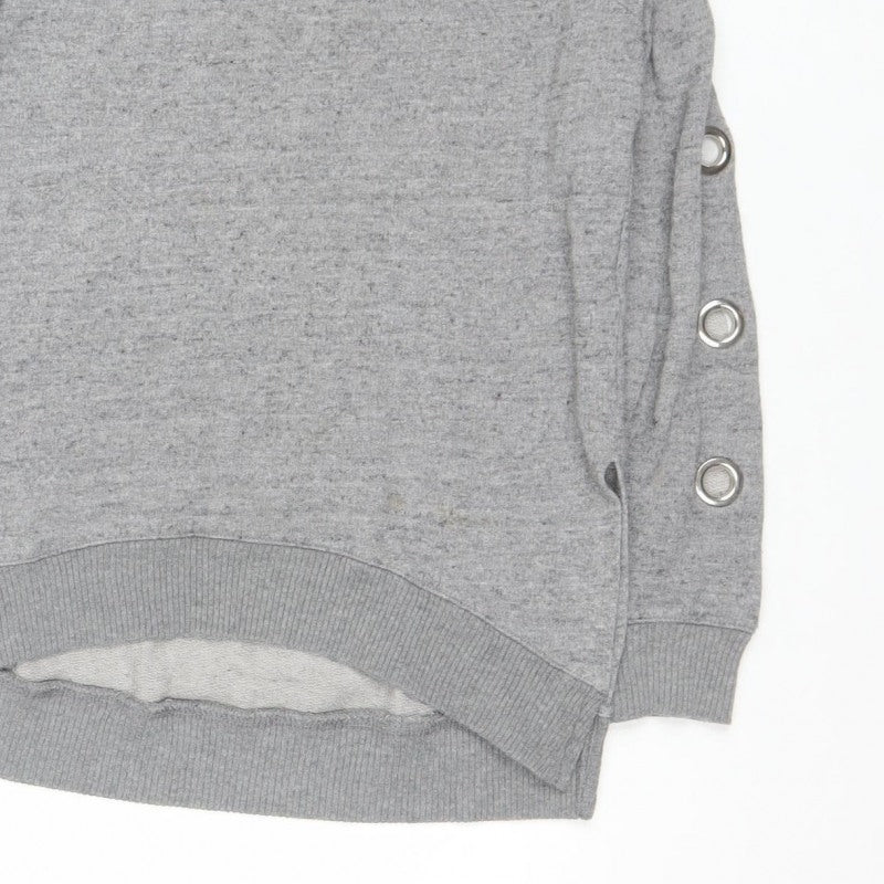 Bershka Women Grey S Pullover Crew Neck Eyelet Sweatshirt