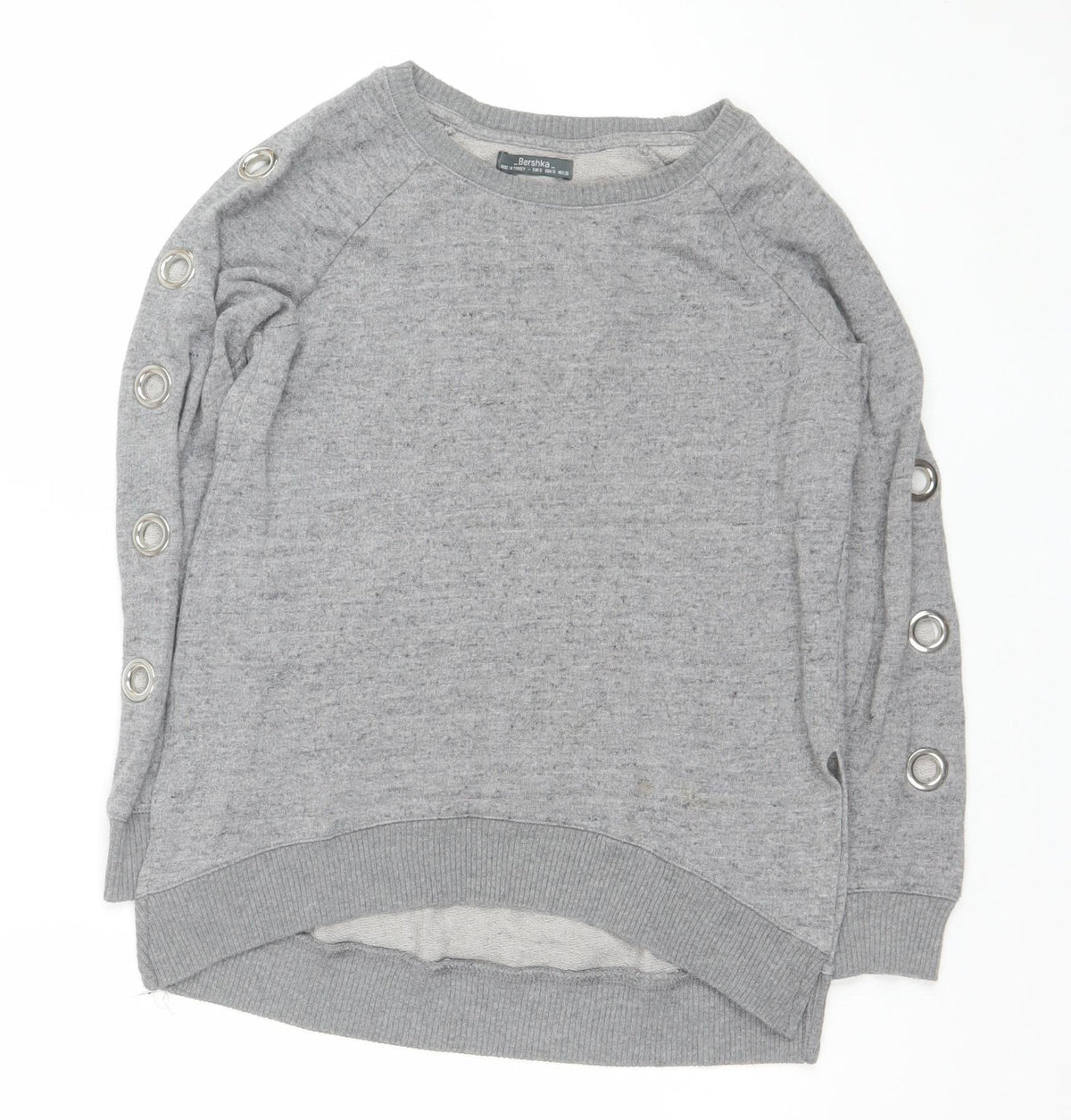 Bershka Women Grey S Pullover Crew Neck Eyelet Sweatshirt