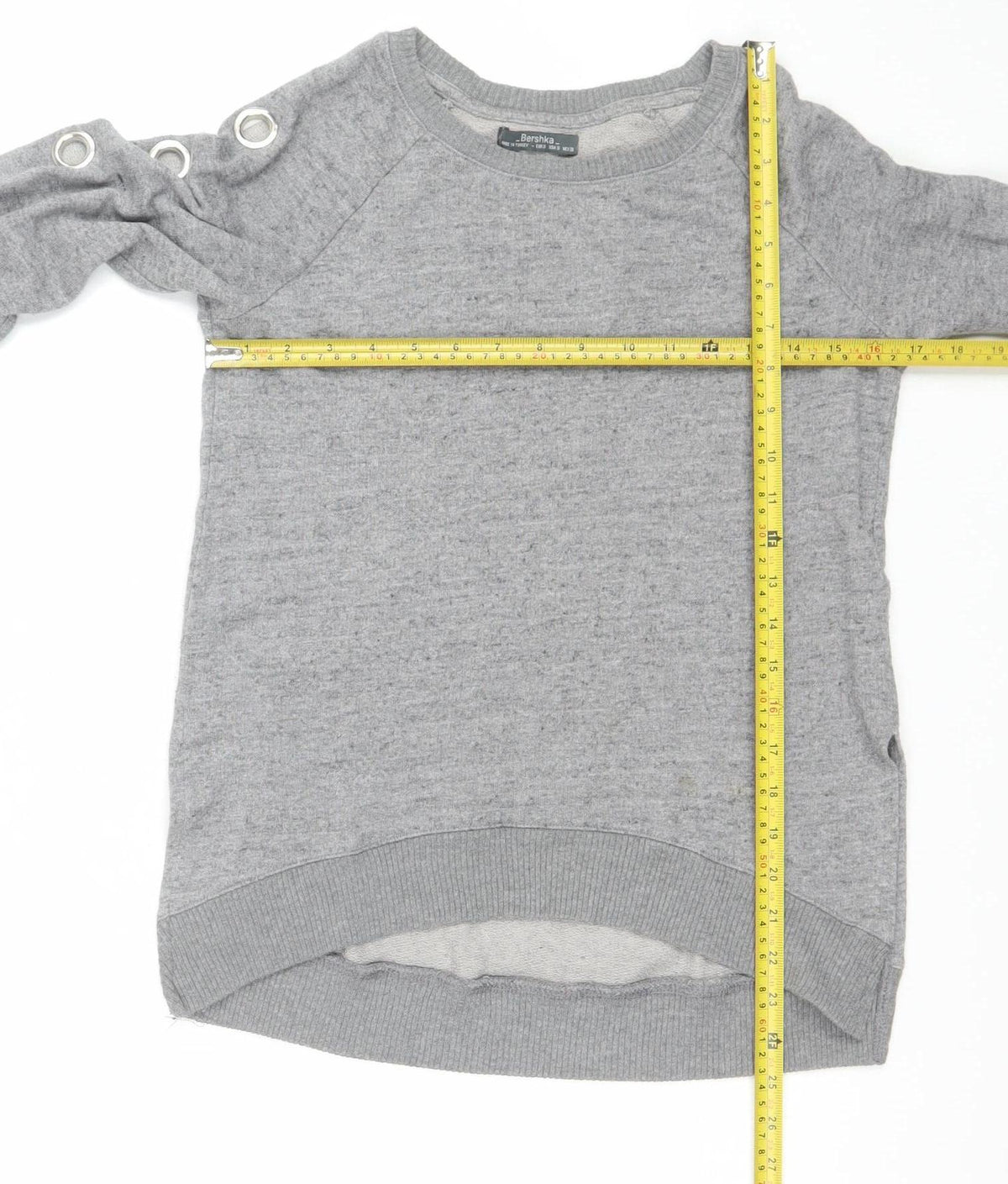Bershka Women Grey S Pullover Crew Neck Eyelet Sweatshirt