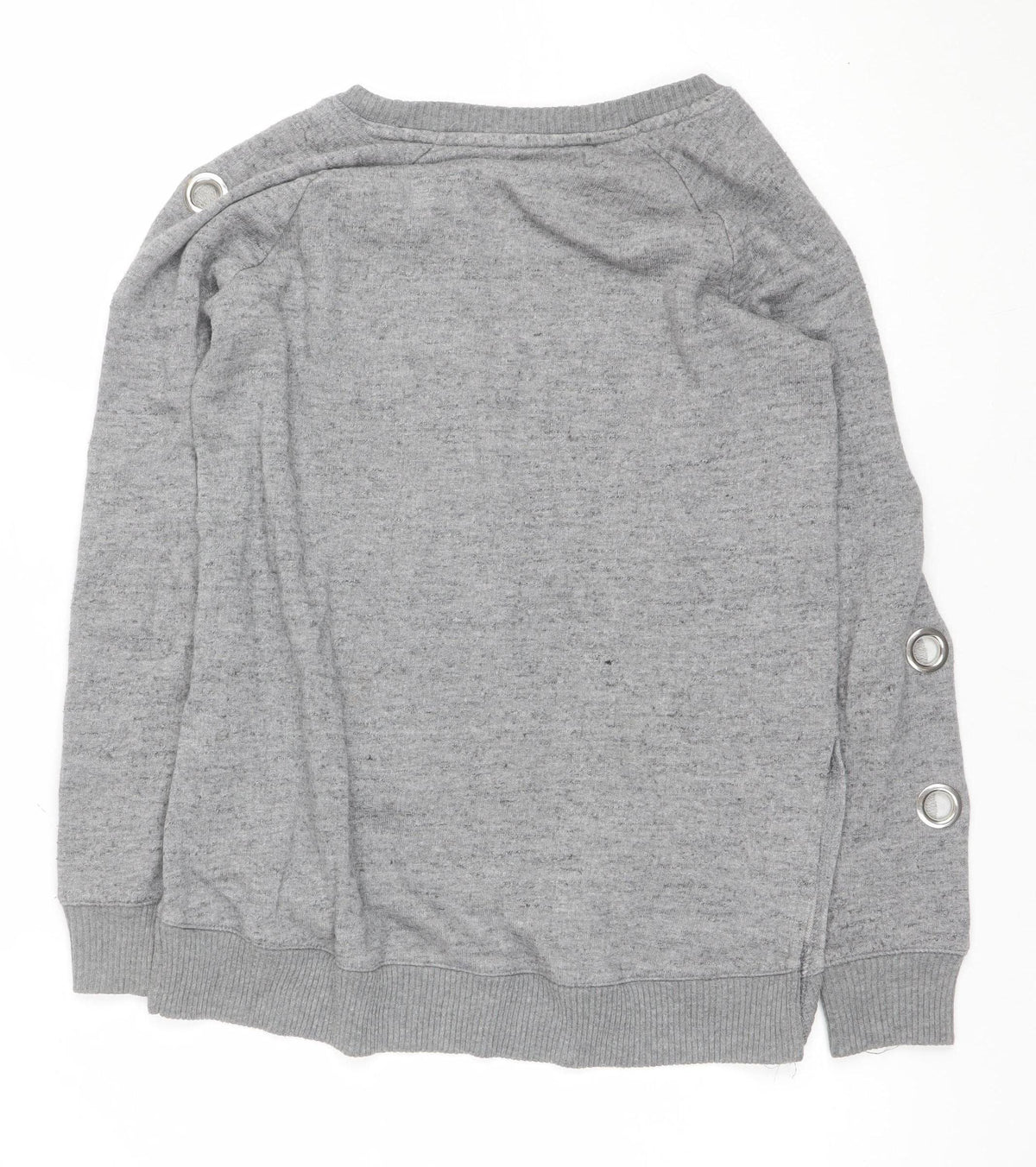Bershka Women Grey S Pullover Crew Neck Eyelet Sweatshirt
