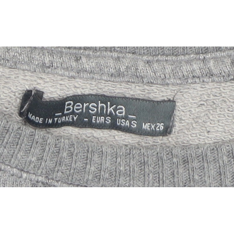 Bershka Women Grey S Pullover Crew Neck Eyelet Sweatshirt