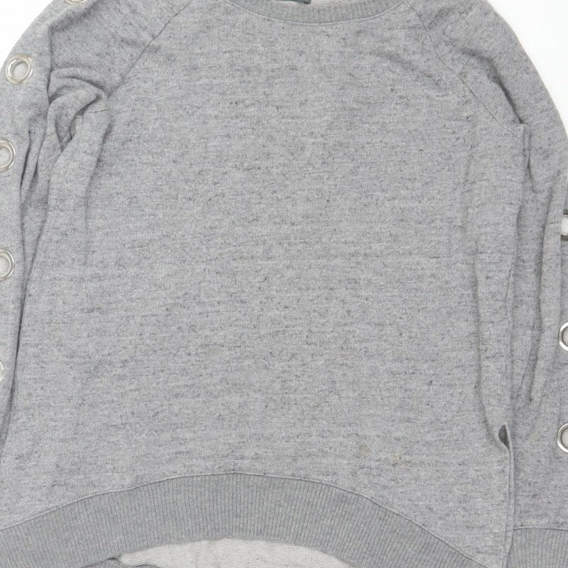 Bershka Women Grey S Pullover Crew Neck Eyelet Sweatshirt