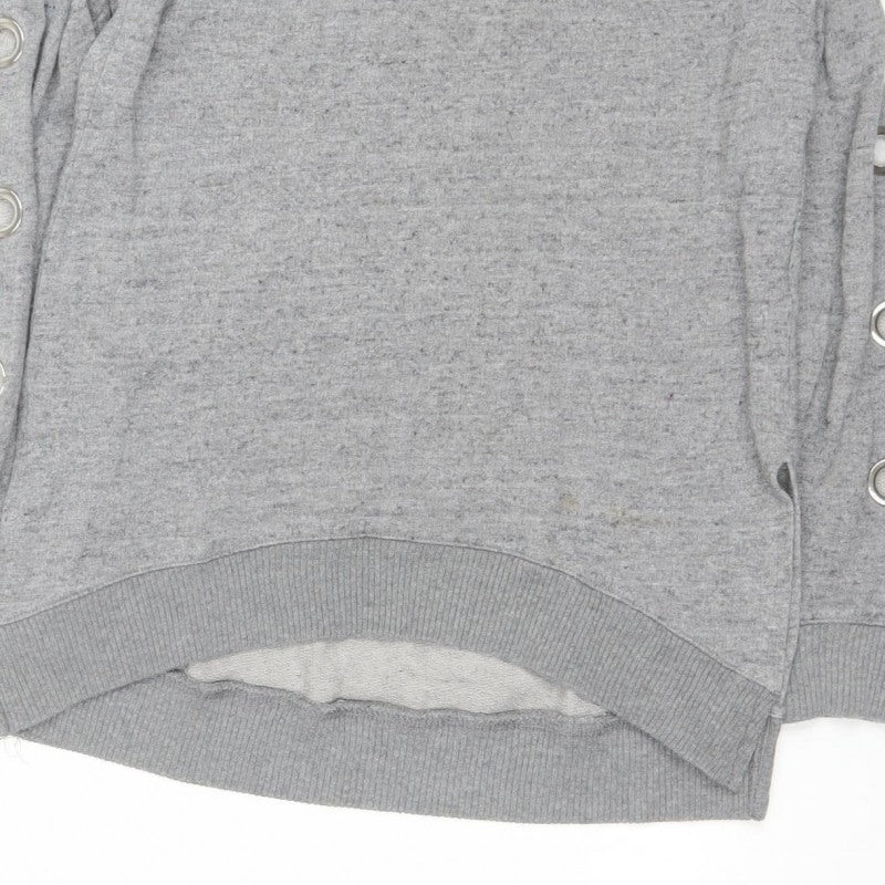 Bershka Women Grey S Pullover Crew Neck Eyelet Sweatshirt