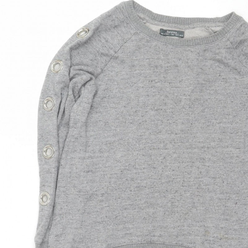 Bershka Women Grey S Pullover Crew Neck Eyelet Sweatshirt