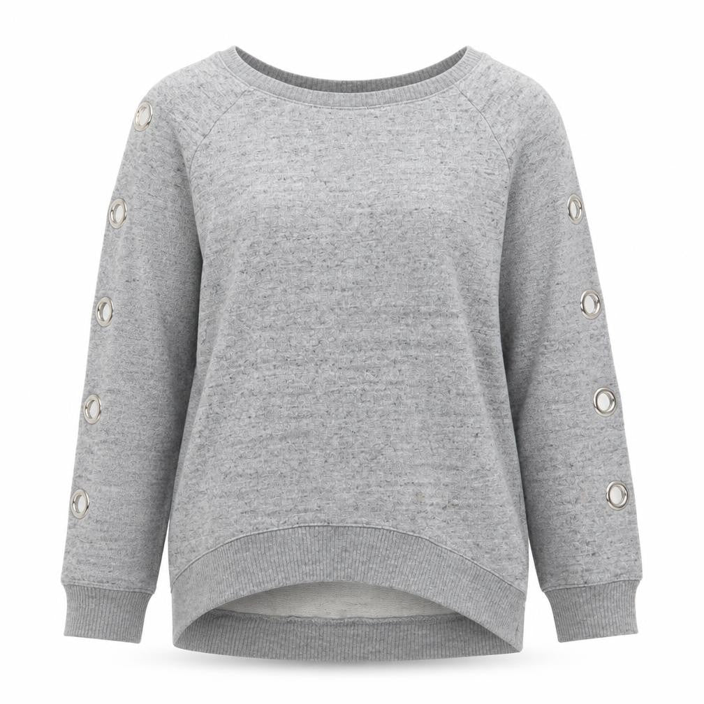 Bershka Women Grey S Pullover Crew Neck Eyelet Sweatshirt