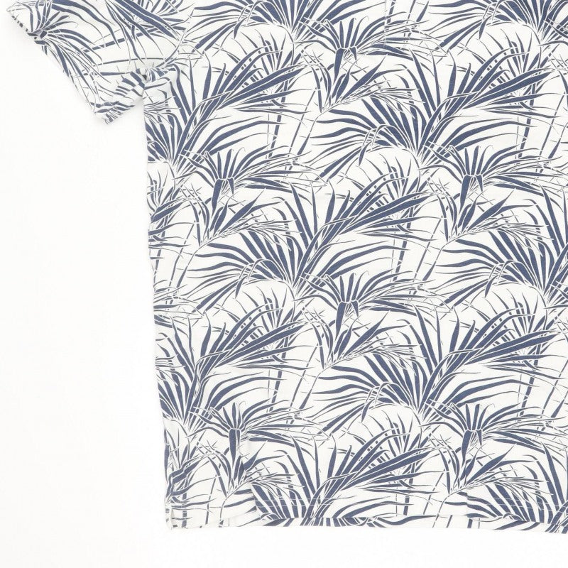 Marks and Spencer Men White Blue Tropical Leaf Cotton Polo Shirt M