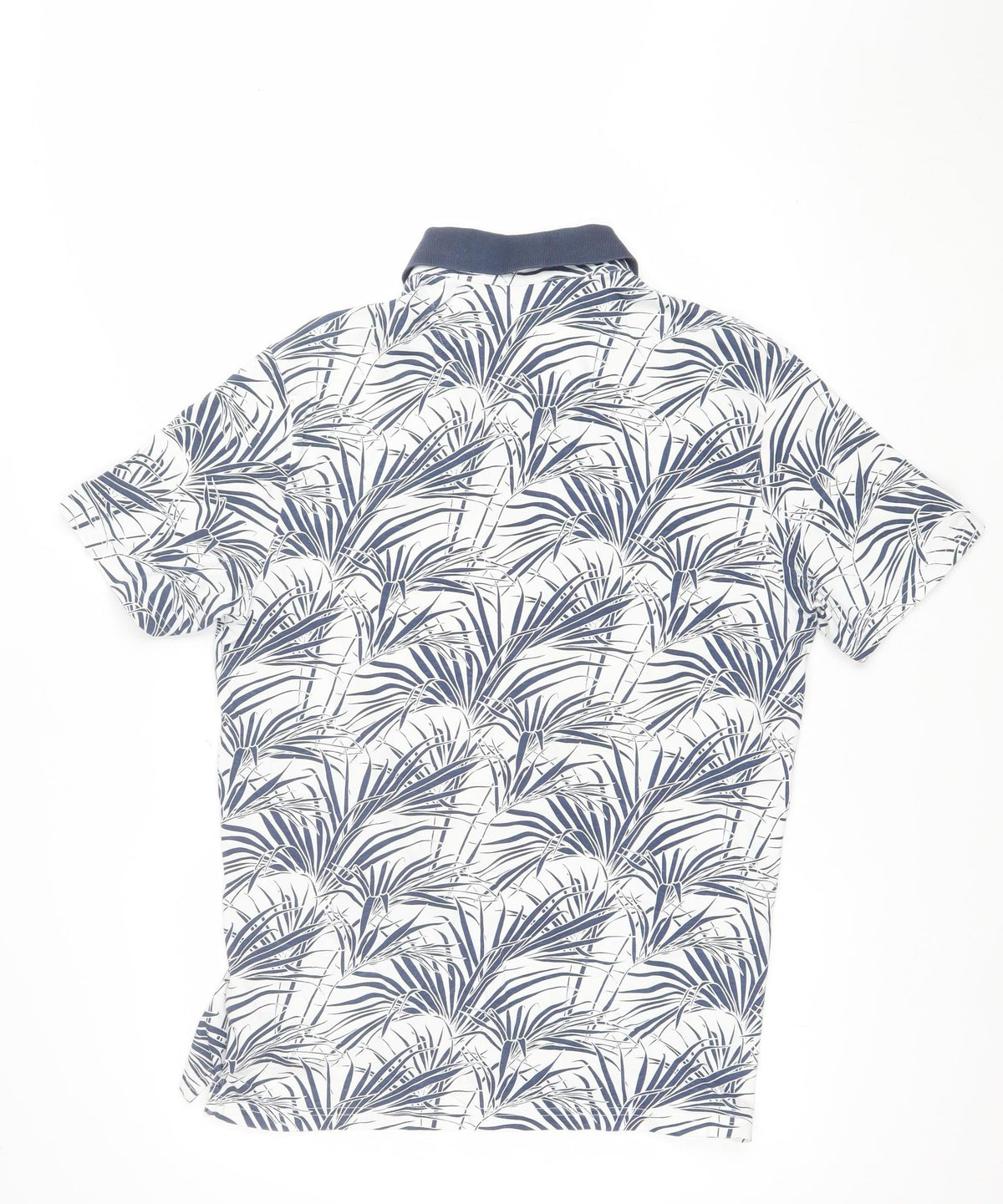 Marks and Spencer Men White Blue Tropical Leaf Cotton Polo Shirt M
