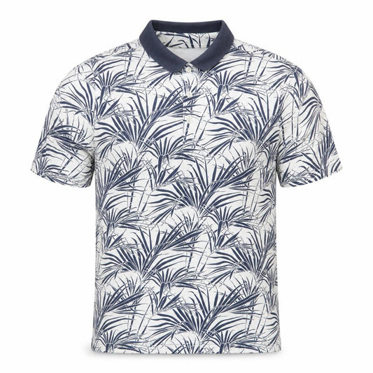 Marks and Spencer Men White Blue Tropical Leaf Cotton Polo Shirt M