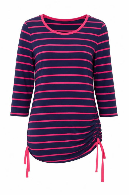 Reitmans Women Blue Pink Striped Tunic Top XXS 3/4 Sleeve