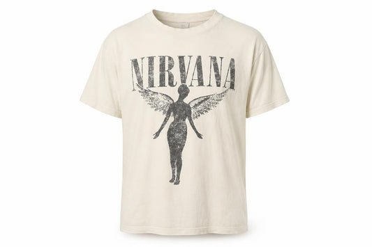 H&M Men’s Beige M Nirvana 90s Band Graphic Print Cotton T-Shirt