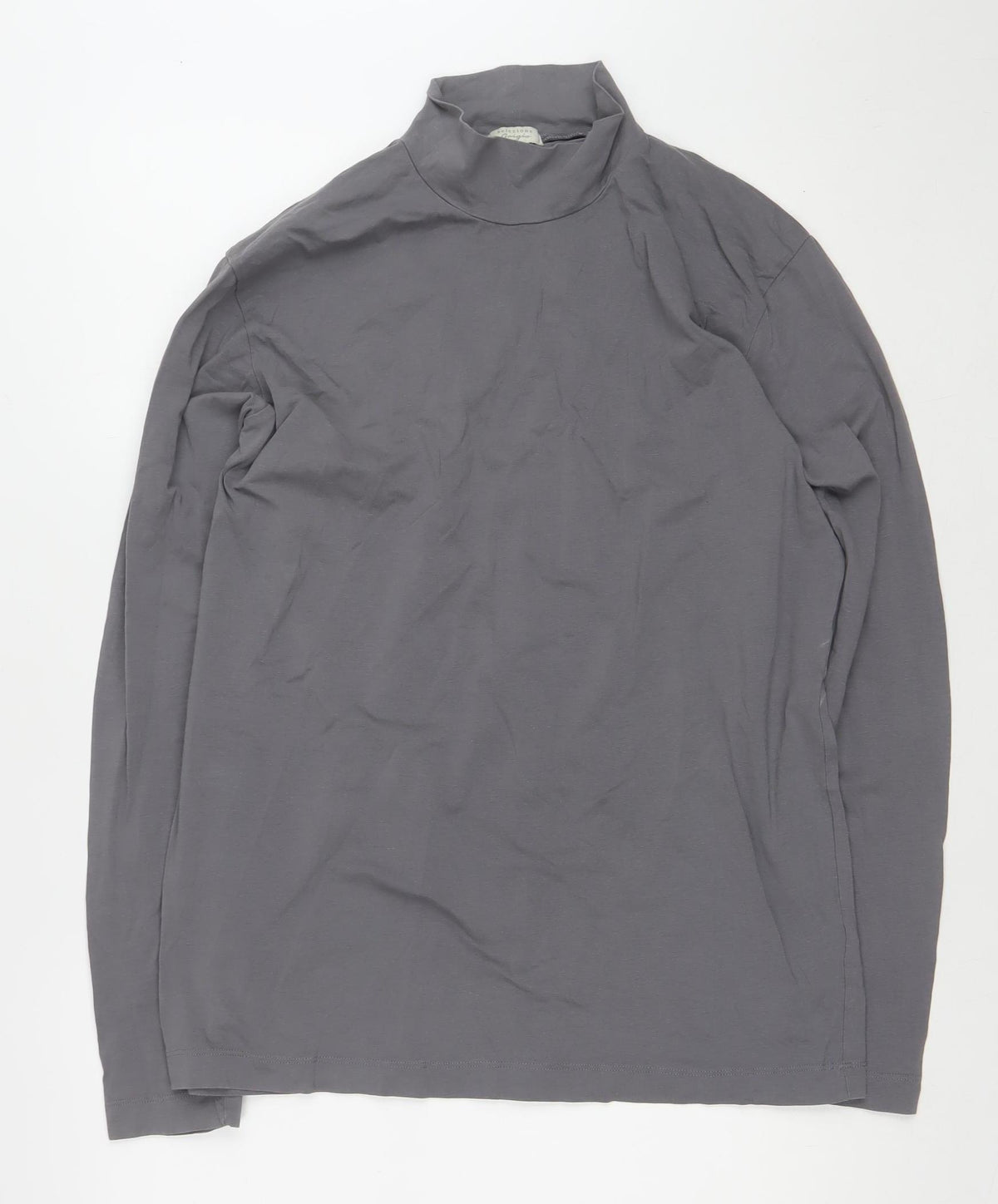 Selezione Grigio Women Grey L Roll Neck Stretch Cotton Basic Top