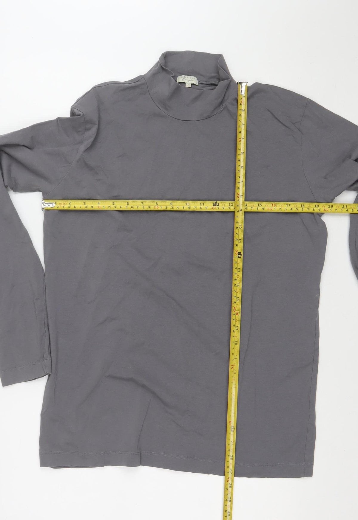 Selezione Grigio Women Grey L Roll Neck Stretch Cotton Basic Top