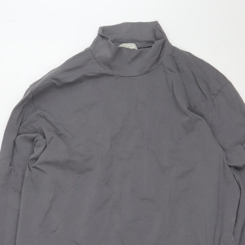 Selezione Grigio Women Grey L Roll Neck Stretch Cotton Basic Top