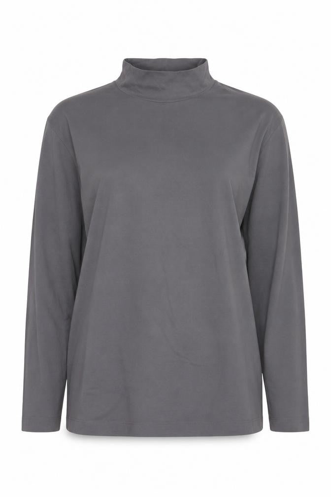 Selezione Grigio Women Grey L Roll Neck Stretch Cotton Basic Top