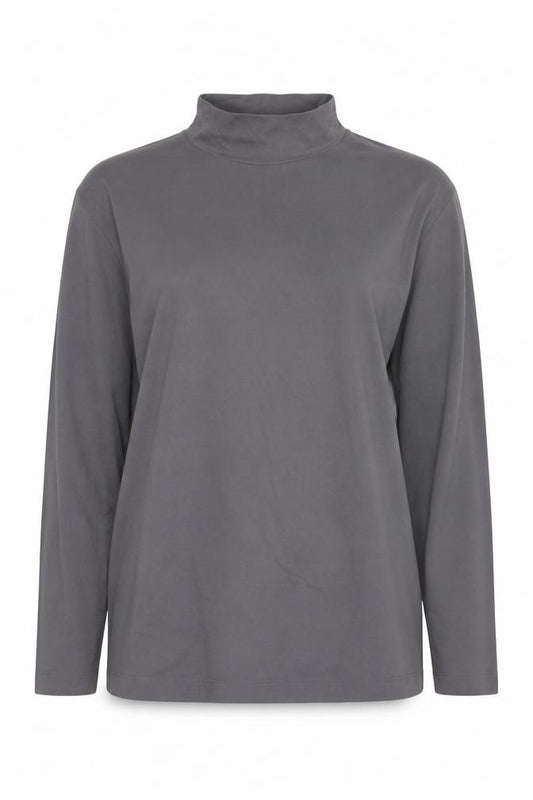 Selezione Grigio Women Grey L Roll Neck Stretch Cotton Basic Top