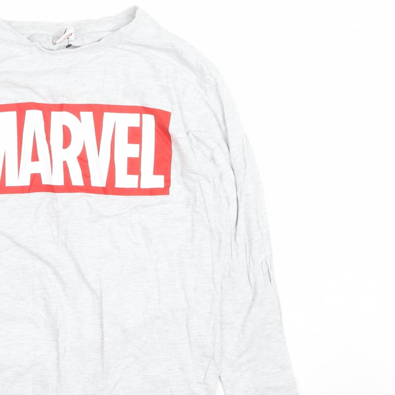 Marvel Men’s Grey Long Sleeve Pyjama Top Size S Logo Graphic