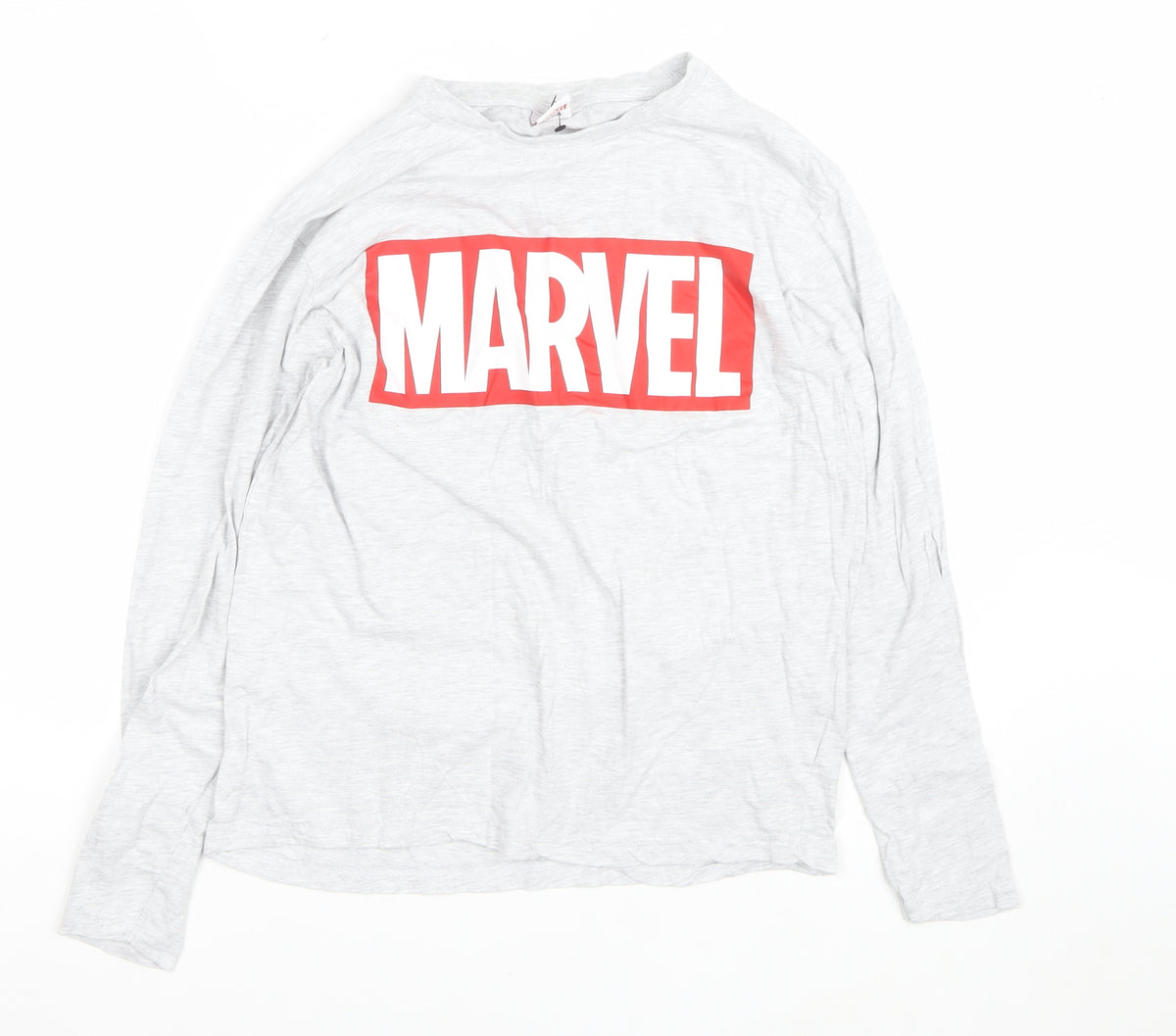 Marvel Men’s Grey Long Sleeve Pyjama Top Size S Logo Graphic