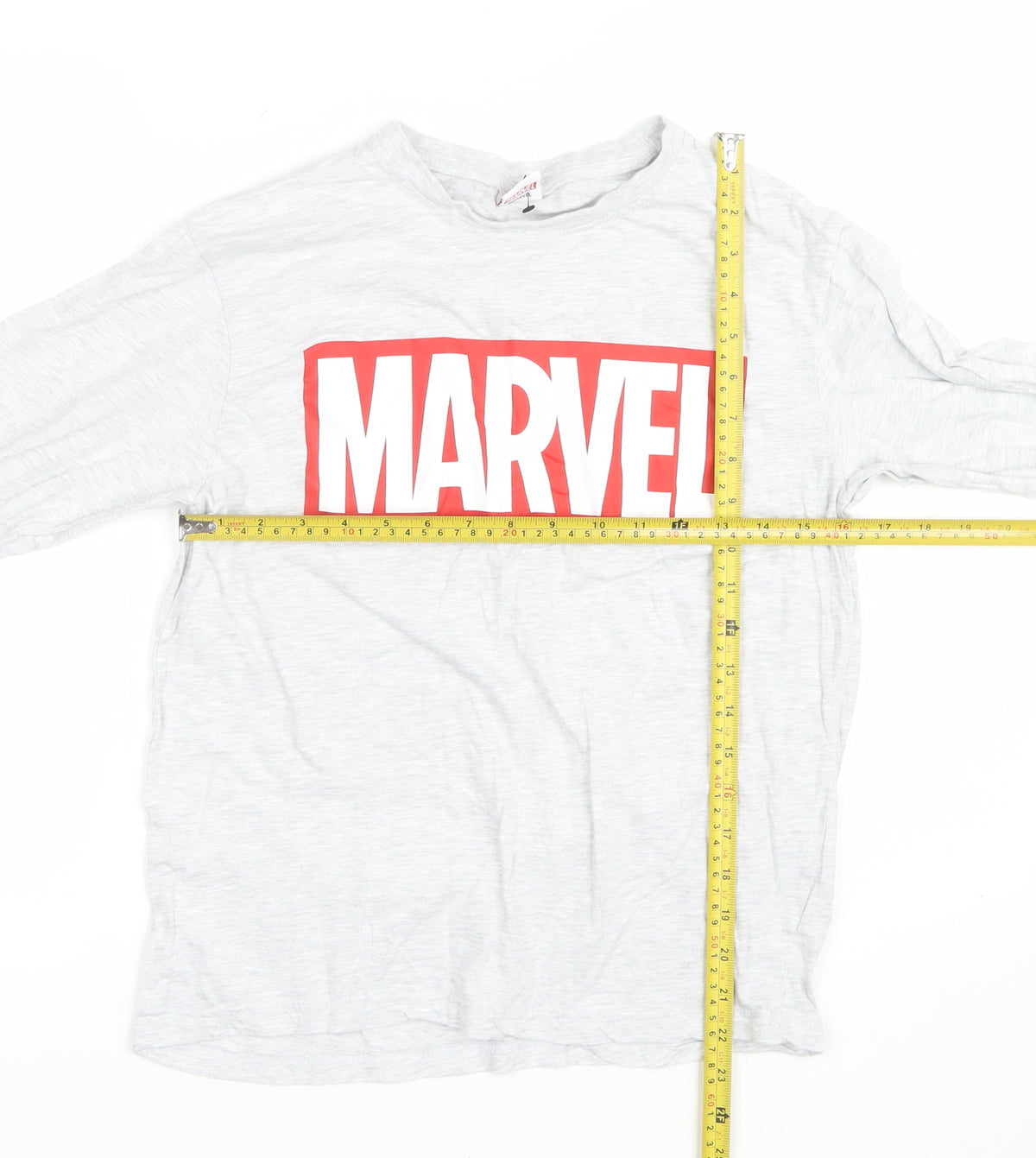 Marvel Men’s Grey Long Sleeve Pyjama Top Size S Logo Graphic