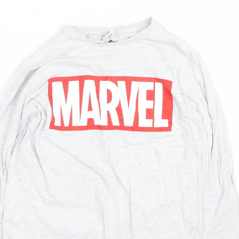 Marvel Men’s Grey Long Sleeve Pyjama Top Size S Logo Graphic