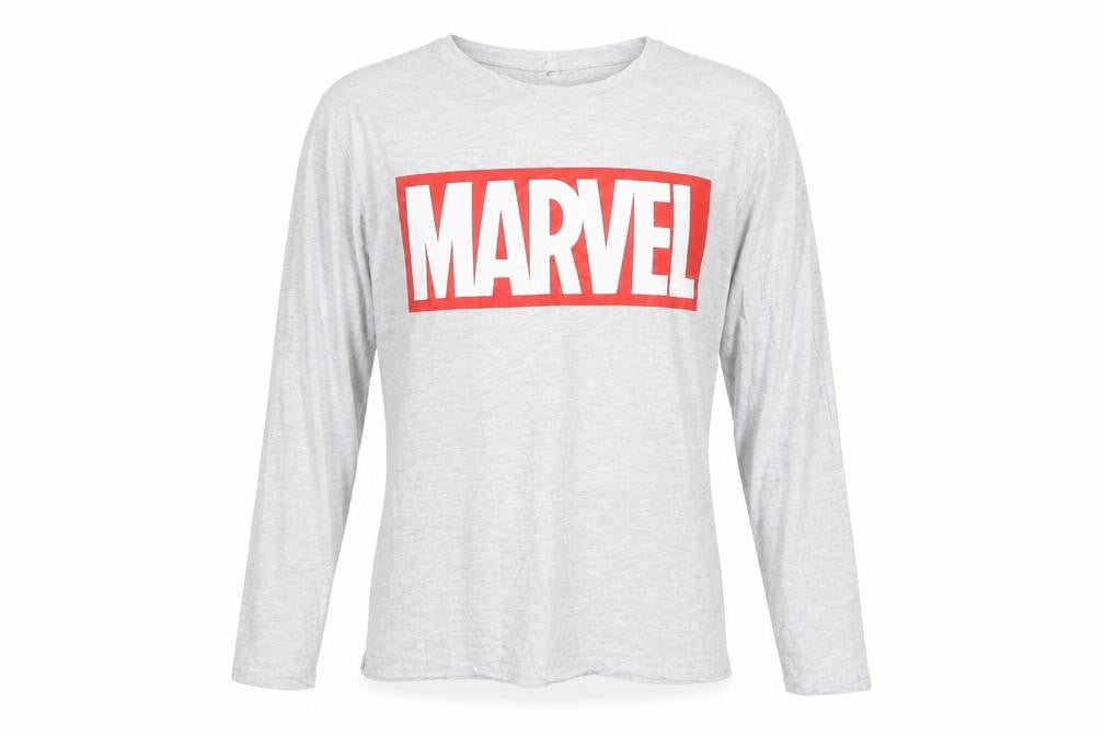 Marvel Men’s Grey Long Sleeve Pyjama Top Size S Logo Graphic