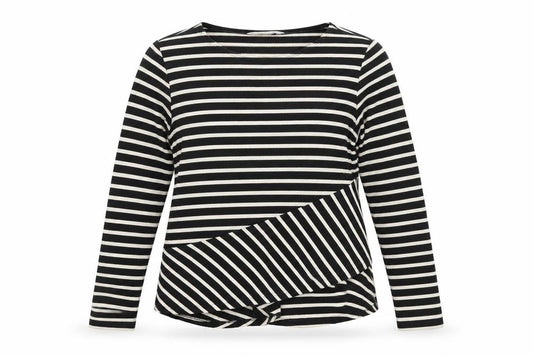 People Tree Women Black Ivory Stripe Wrap Jumper UK 12 Organic Cotton