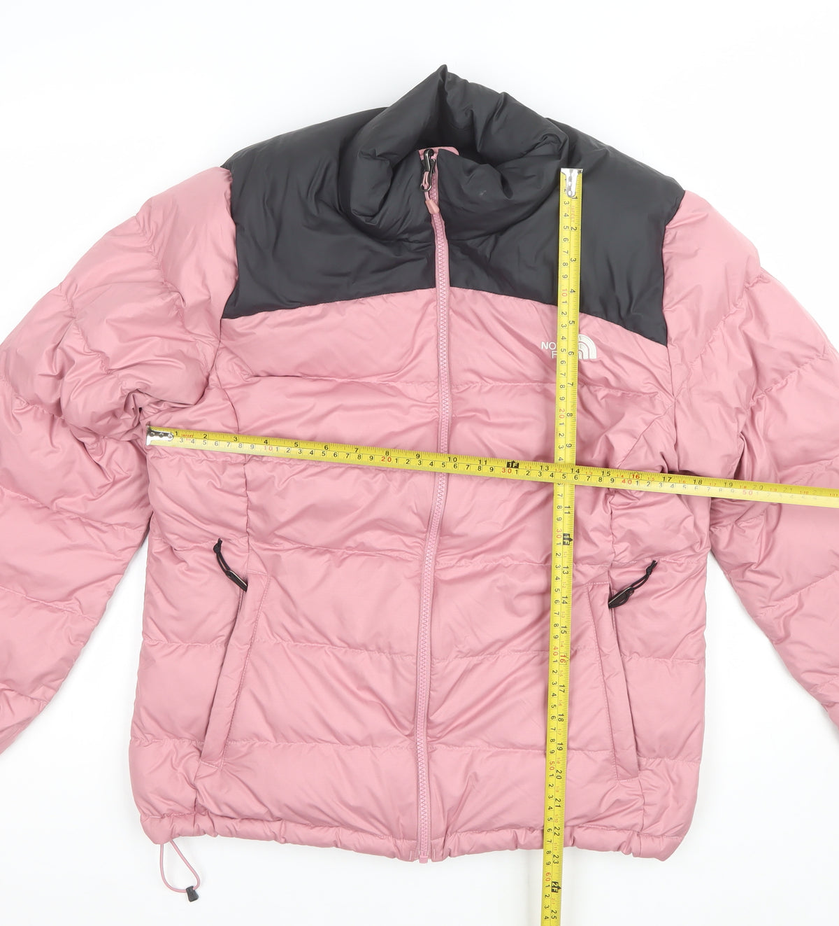 The North Face Womens Pink Black L Goose Down Puffer Jacket
