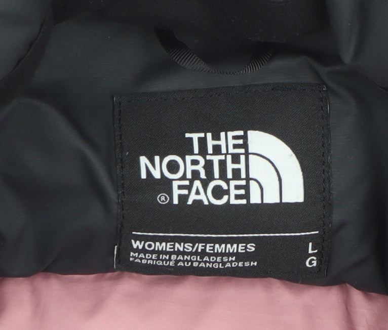 The North Face Womens Pink Black L Goose Down Puffer Jacket