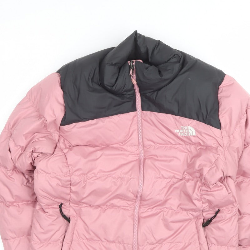 The North Face Womens Pink Black L Goose Down Puffer Jacket
