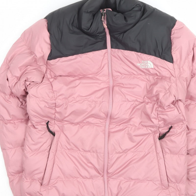 The North Face Womens Pink Black L Goose Down Puffer Jacket