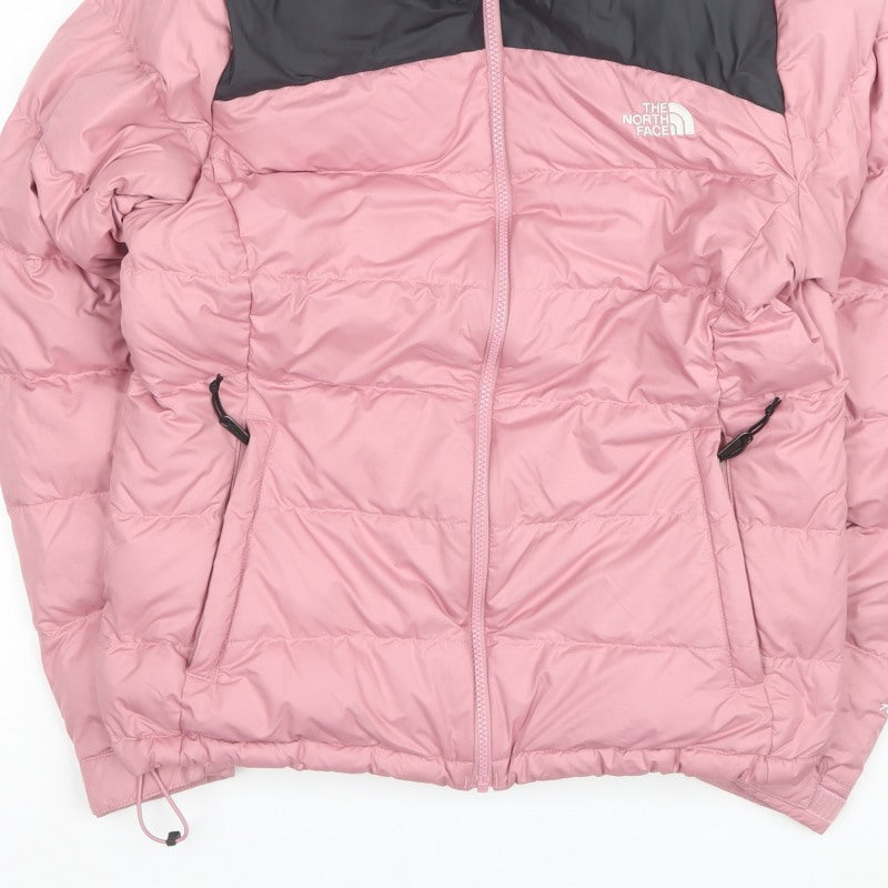The North Face Womens Pink Black L Goose Down Puffer Jacket
