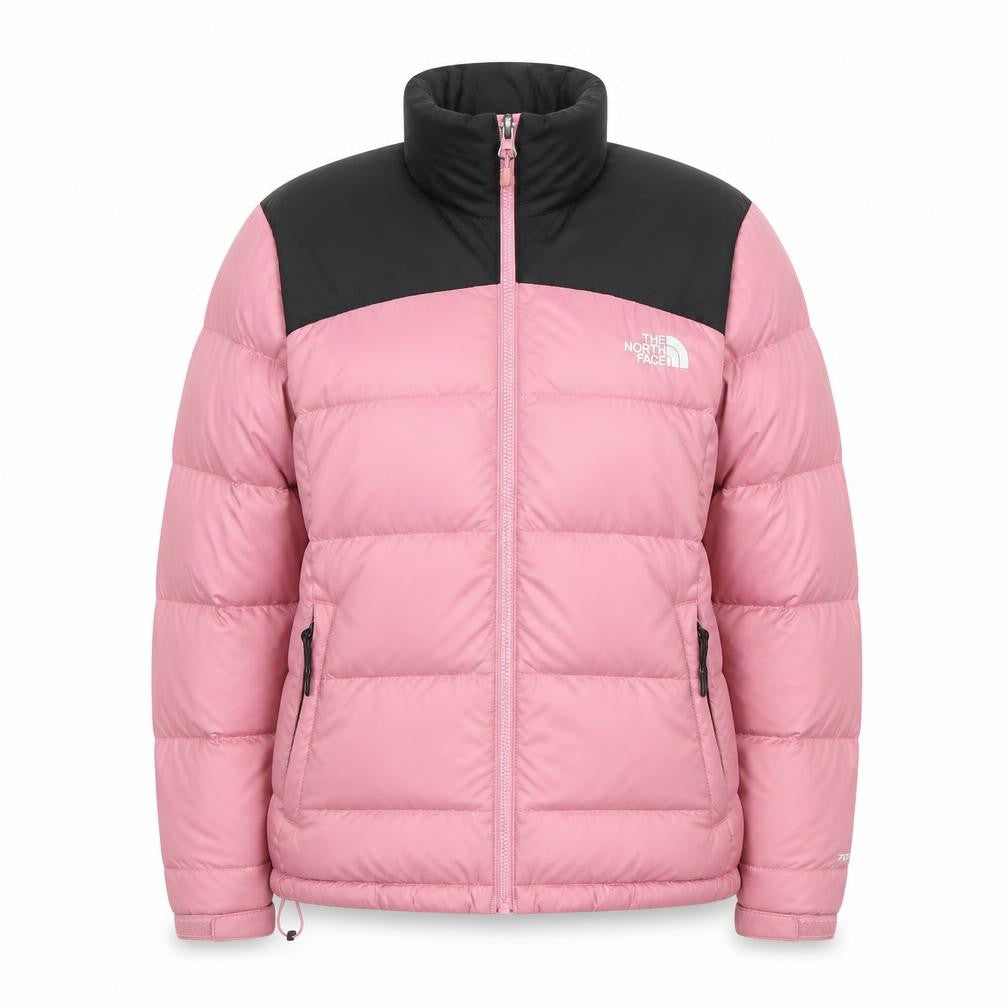 The North Face Womens Pink Black L Goose Down Puffer Jacket