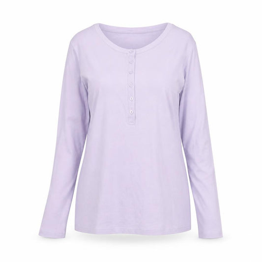 Uniqlo Women Purple L Supima Cotton Henley Long Sleeve Jersey Top