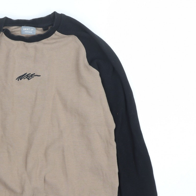 Next Boys Beige Black 10 Years Pullover Sweatshirt Logo Colourblock