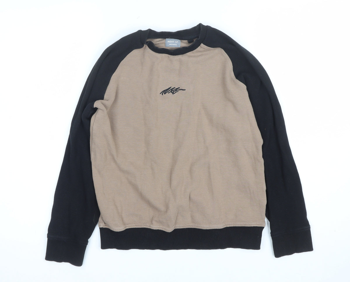 Next Boys Beige Black 10 Years Pullover Sweatshirt Logo Colourblock