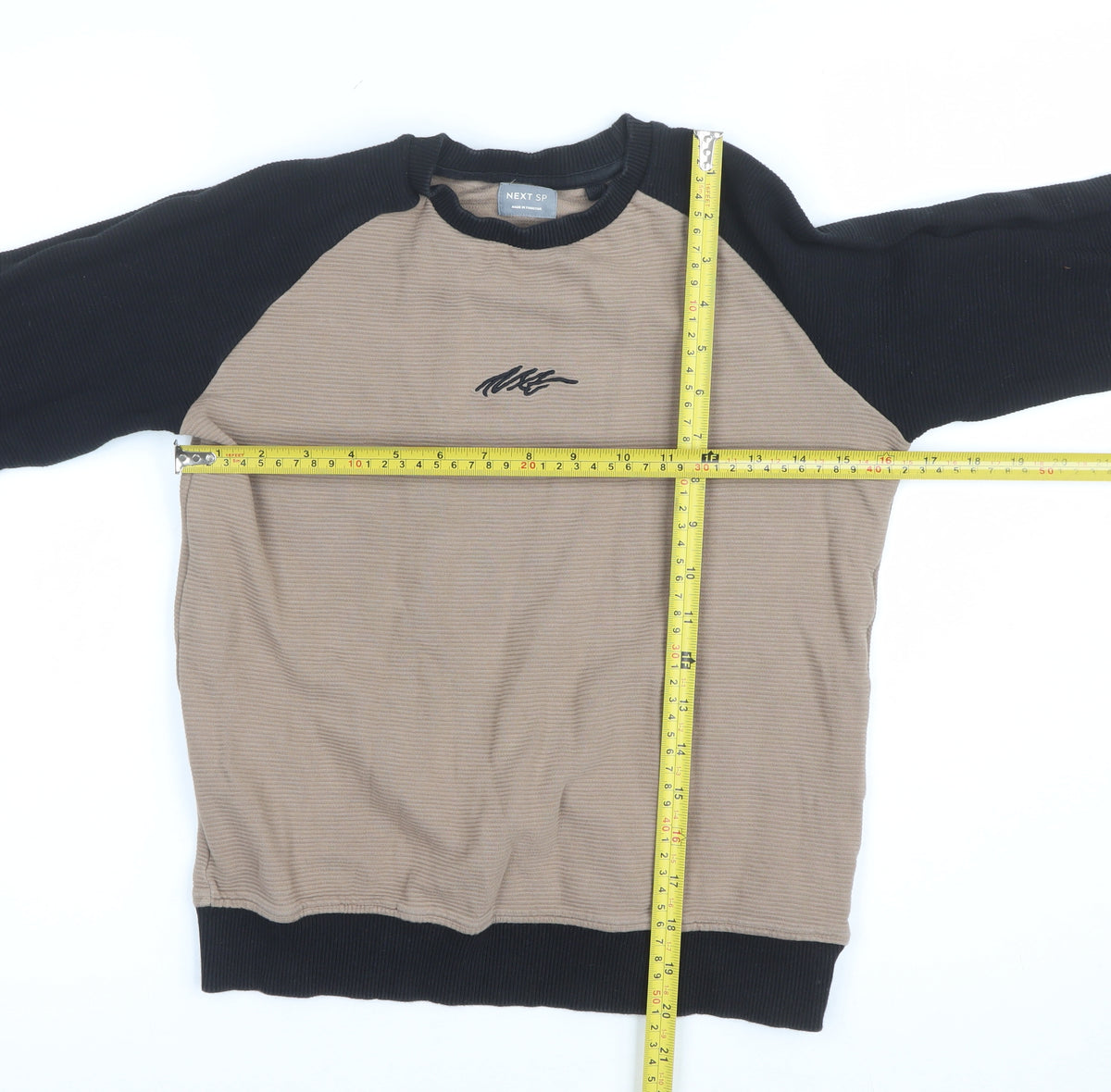 Next Boys Beige Black 10 Years Pullover Sweatshirt Logo Colourblock