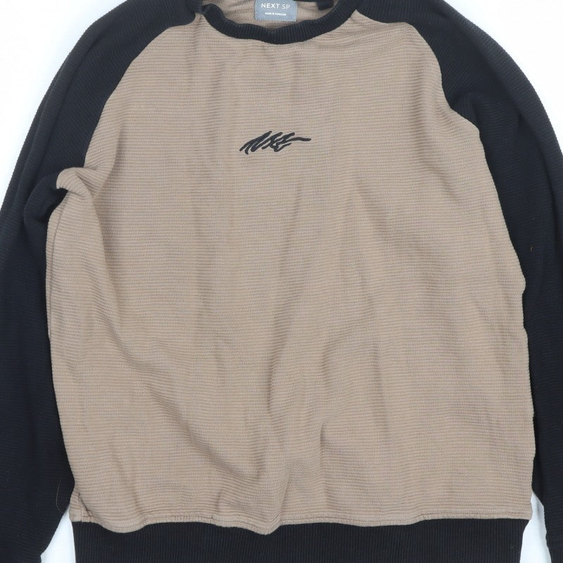 Next Boys Beige Black 10 Years Pullover Sweatshirt Logo Colourblock