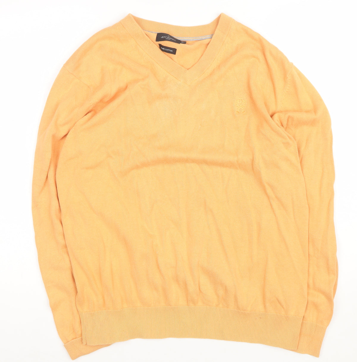Jeff Banks Men Orange XL V-Neck Pure Cotton Logo Jumper Pullover