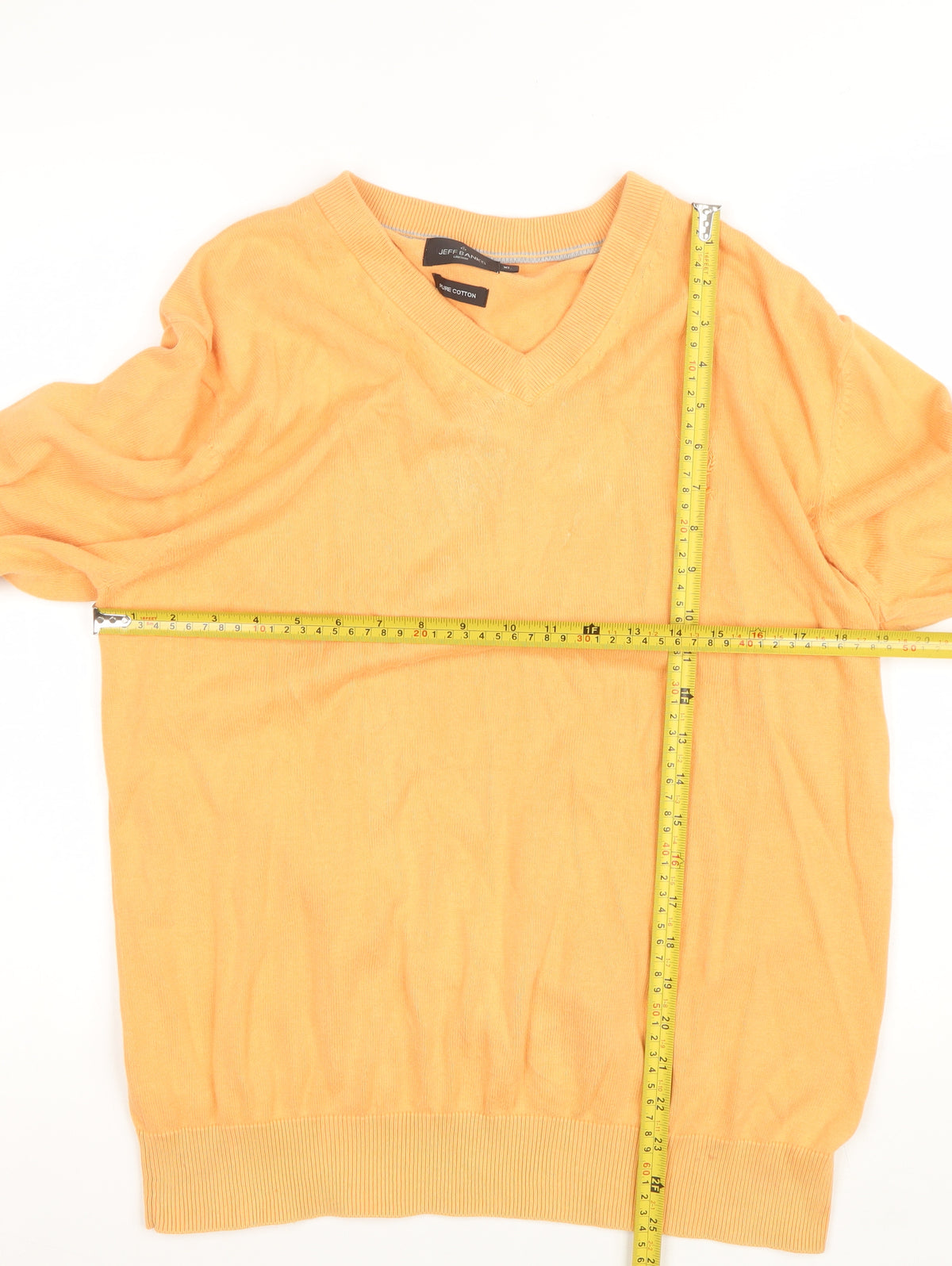 Jeff Banks Men Orange XL V-Neck Pure Cotton Logo Jumper Pullover