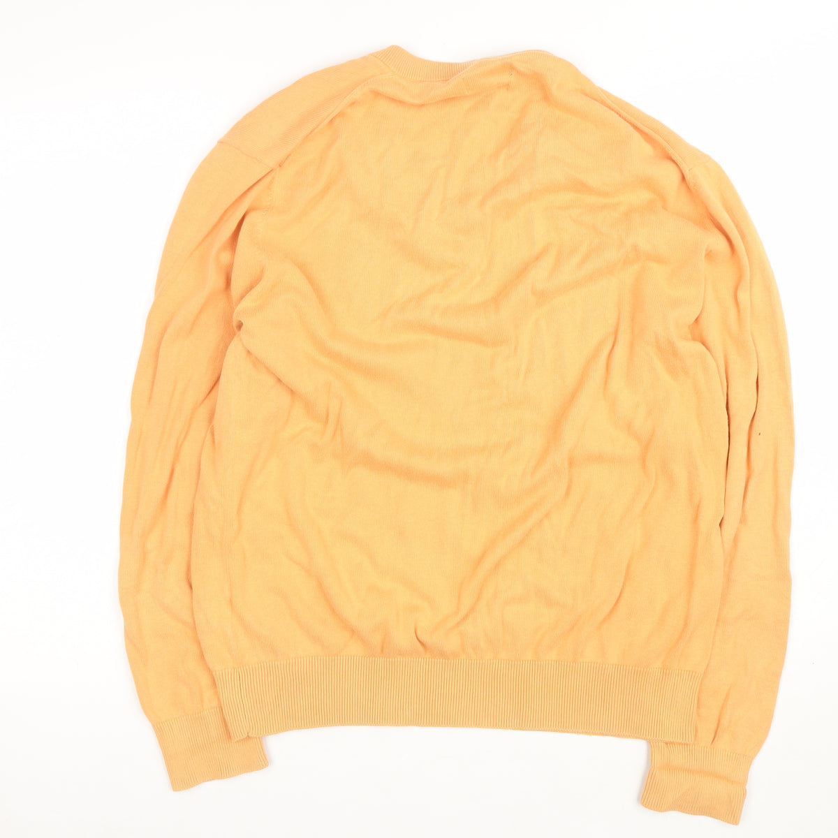 Jeff Banks Men Orange XL V-Neck Pure Cotton Logo Jumper Pullover
