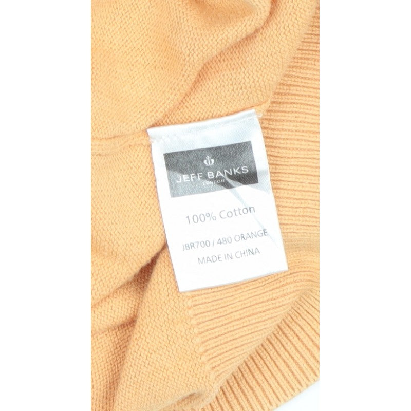 Jeff Banks Men Orange XL V-Neck Pure Cotton Logo Jumper Pullover