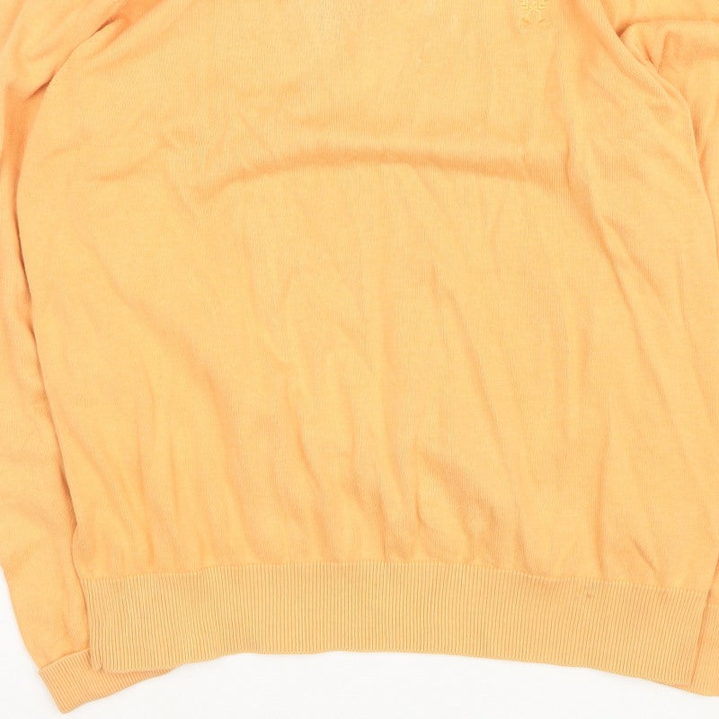 Jeff Banks Men Orange XL V-Neck Pure Cotton Logo Jumper Pullover