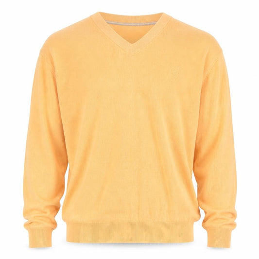 Jeff Banks Men Orange XL V-Neck Pure Cotton Logo Jumper Pullover