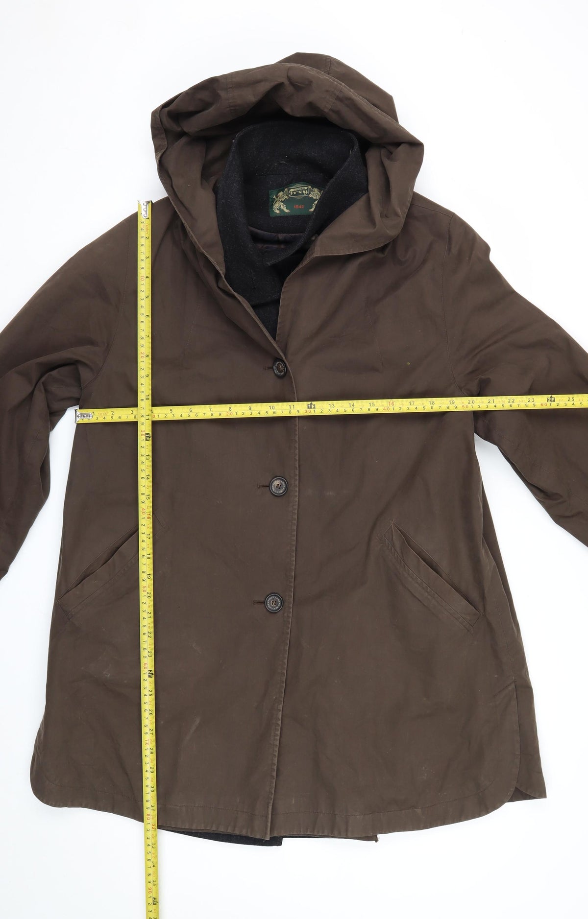 Loden Frey Men's Brown Size 52 Hooded Parka Coat Lined Button Winter